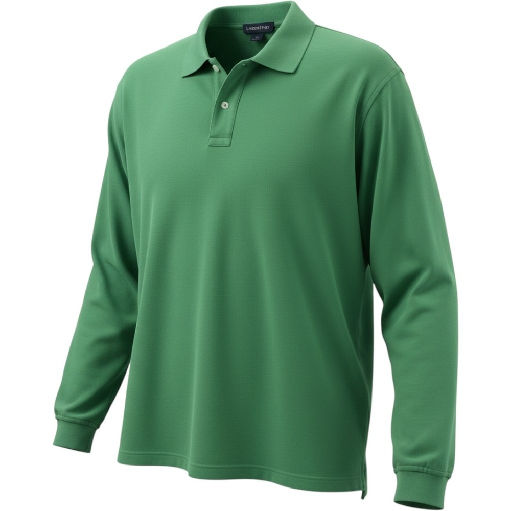 Lands End Mens Green Long Sleeve Pique Polo Shirt Large Y2K
